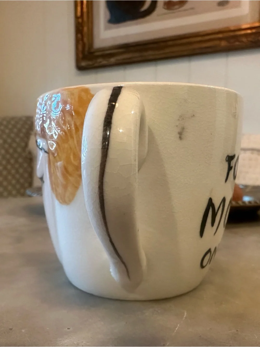 Hand painted Antique Ceramic Face Mug with Woman’s Face Design, “for mom only”